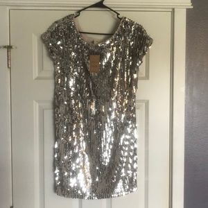 Sequined silver shift dress